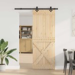 vidaXL Ușă glisantă cu set de feronerie 85x210 cm, lemn masiv de pin vidaXL Ușă glisantă cu set de feronerie 85x210 cm, lemn masiv de pin