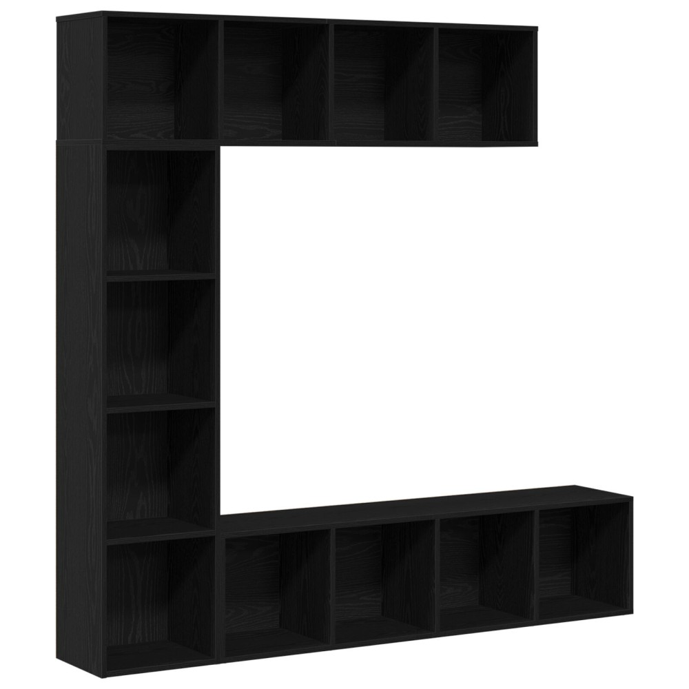 vidaXL Dulap pentru cărți 3 pcs Stejar Negru 36 x 30 x 143 cm