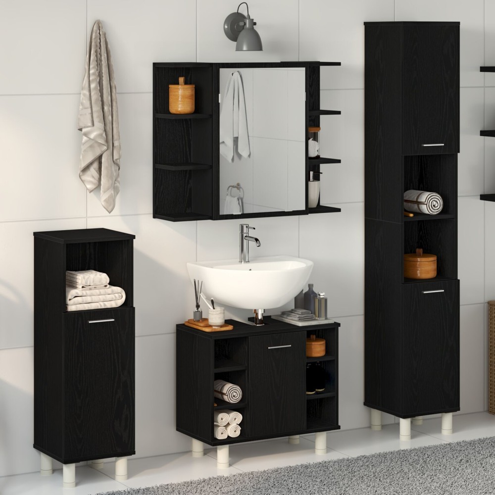 vidaXL Set de mobilier pentru baie 4 pcs Negru 30 x 30 x 179.5 cm