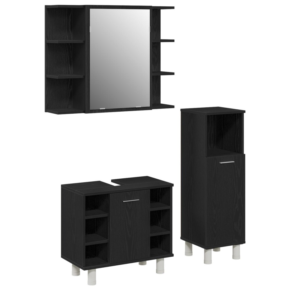 vidaXL Set de mobilier pentru baie 3 pcs Negru 30 x 30 x 99.5 cm