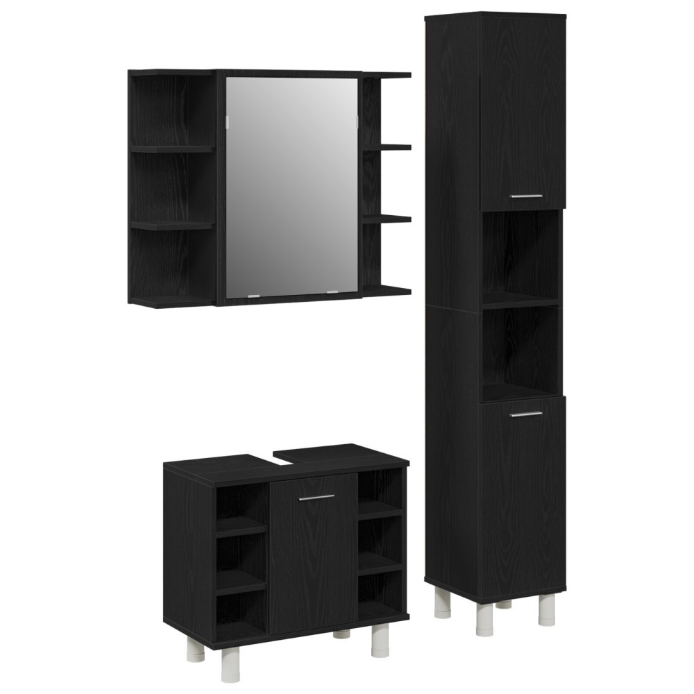 vidaXL Set de mobilier pentru baie 3 pcs Negru 30 x 30 x 179.5 cm