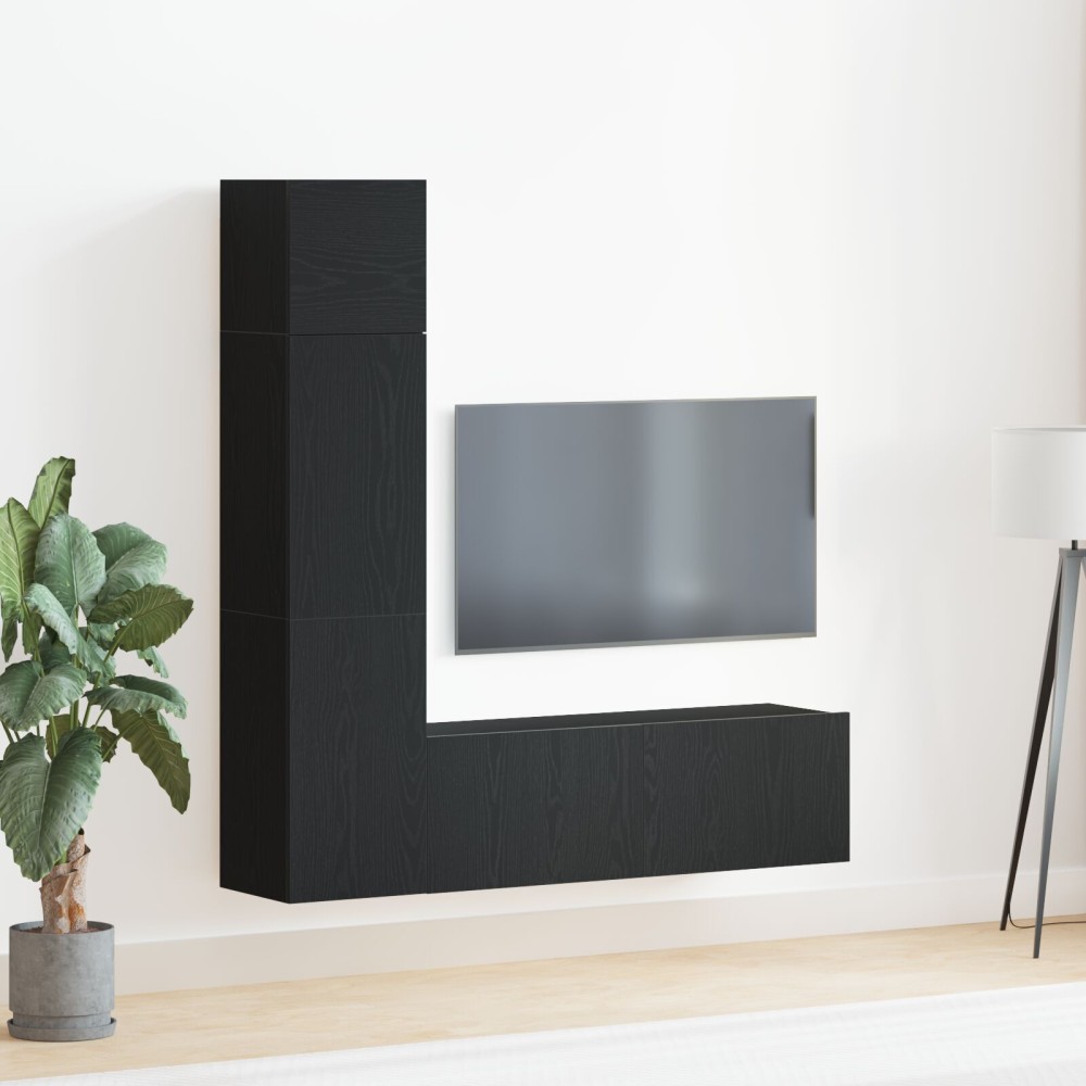 vidaXL Set comodă TV Pe perete 4 pcs Stejar negru 130.5 x 30 x 140 cm