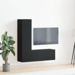 vidaXL Set comodă TV Pe perete 3 pcs Stejar negru 130.5 x 30 x 140 cm