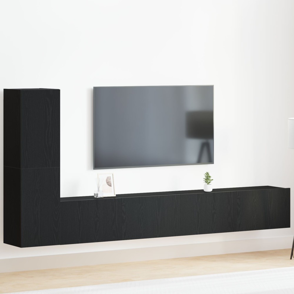 vidaXL Set mobilier TV 3 piese, montat pe perete, lemn de stejar negru