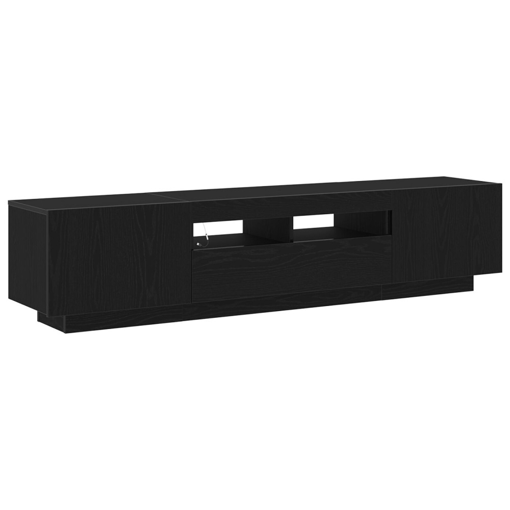 Dulap TV vidaXL cu lumini LED, stejar negru, 180x35x40 cm, din lemn prelucrat