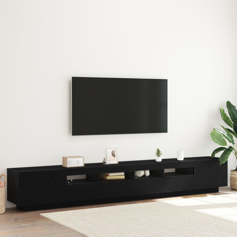 vidaXL Cabinet TV cu LED-uri Stejar Negru 260x35x40 cm Lemn prelucrat