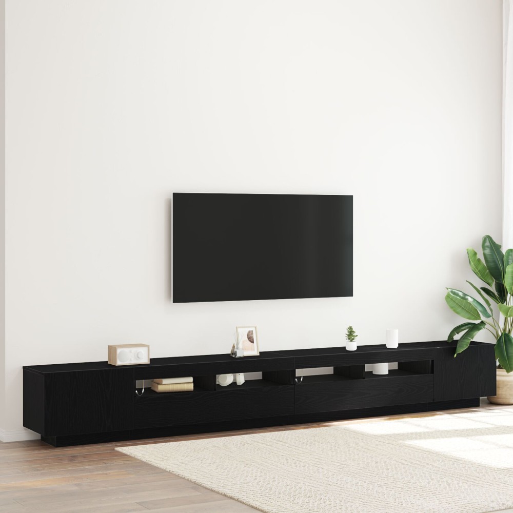 Cabinet TV vidaXL cu lumini LED, Stejar negru, 300x35x40 cm, Lemn compozit
