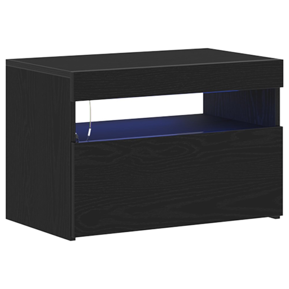 vidaXL Dulap de nopte cu lumini LED Stejar negru 60x35x40 cm Lemn proiectat