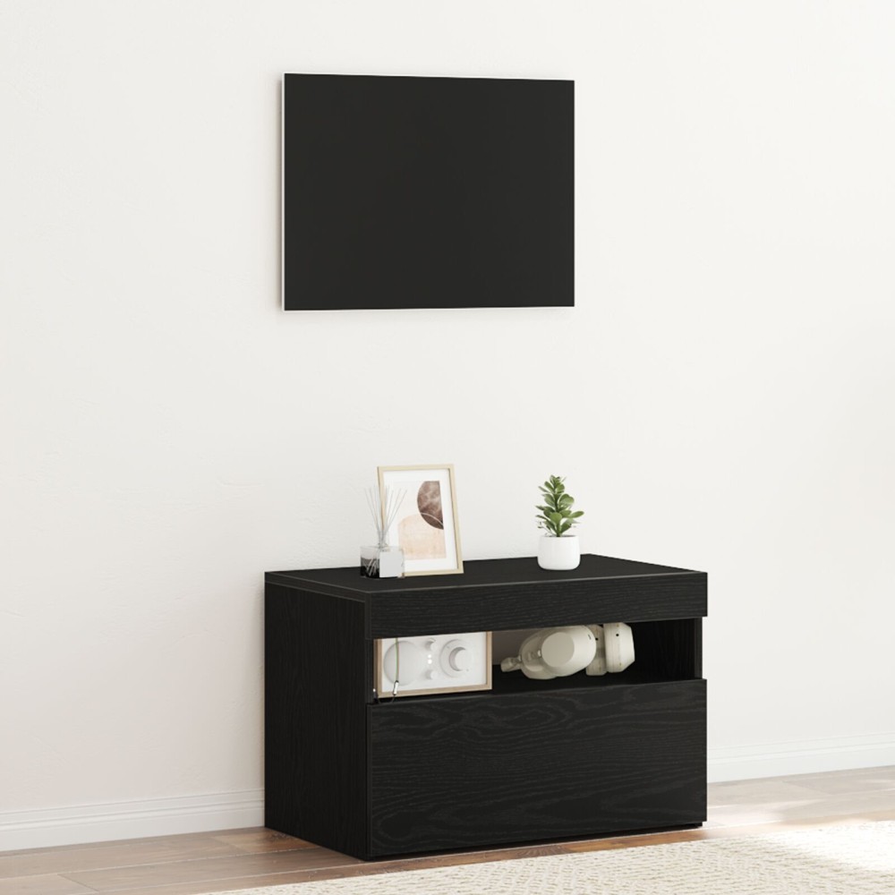 vidaXL Dulap de nopte cu lumini LED Stejar negru 60x35x40 cm Lemn proiectat