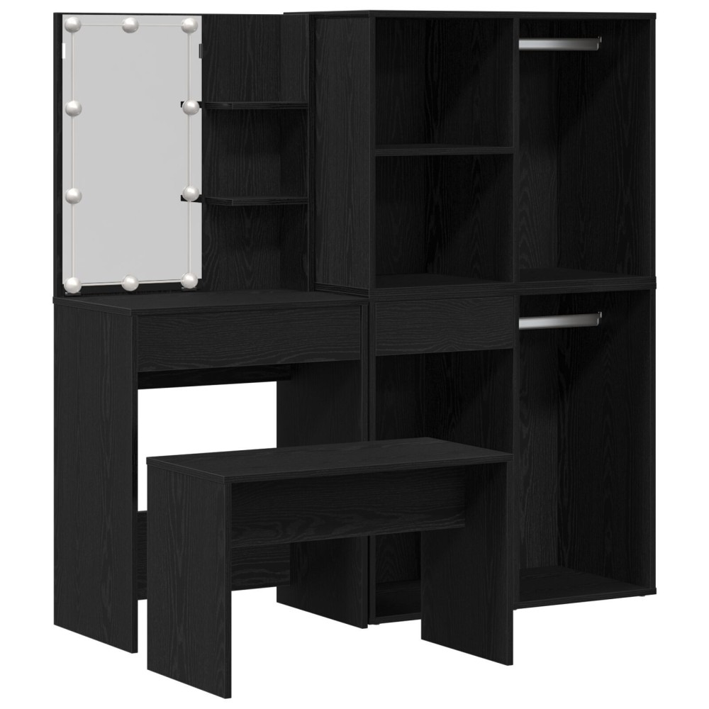 Set de masă de toaletă vidaXL cu LED din stejar negru din lemn ingineresc