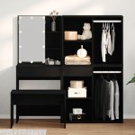 Set de masă de toaletă vidaXL cu LED din stejar negru din lemn ingineresc Set de masă de toaletă vidaXL cu LED din stejar negru din lemn ingineresc