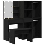 Set de masă de toaletă vidaXL cu LED din stejar negru din lemn ingineresc Set de masă de toaletă vidaXL cu LED din stejar negru din lemn ingineresc