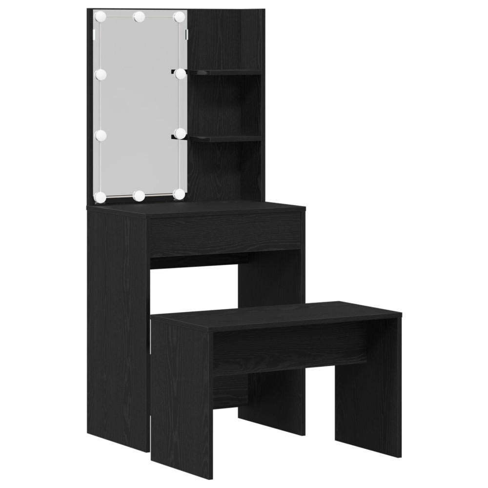 Set de mese de toaletă vidaXL cu LED din lemn prelucrat stejar negru