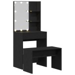 Set de mese de toaletă vidaXL cu LED din lemn prelucrat stejar negru Set de mese de toaletă vidaXL cu LED din lemn prelucrat stejar negru