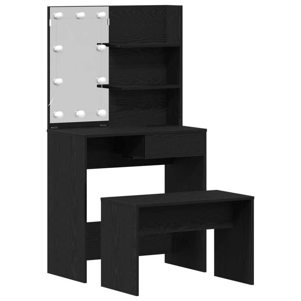 Set de mese de toaletă vidaXL cu LED - Stejar negru, Lemn prelucrat