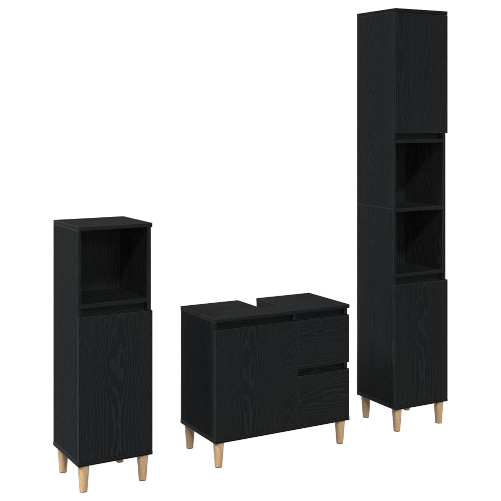 vidaXL Set de mobilier pentru baie cu ușă 3 pcs Negru 30 x 30 x 180 cm