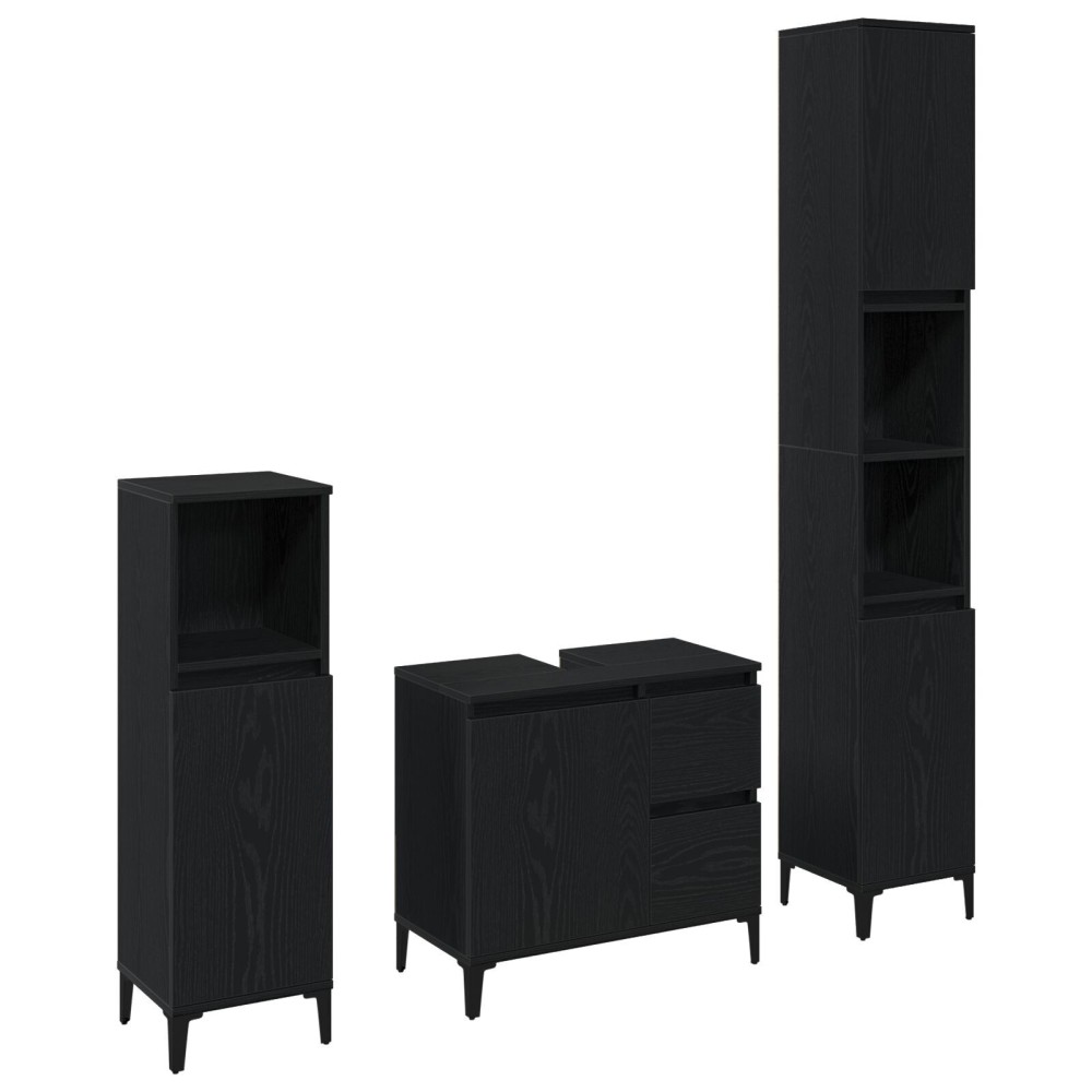vidaXL Set de mobilier pentru baie cu ușă 3 pcs Negru 30 x 30 x 180 cm