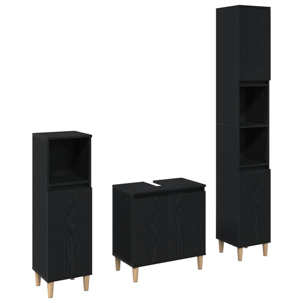 vidaXL Set de mobilier pentru baie cu ușă 3 pcs Negru 30 x 30 x 180 cm