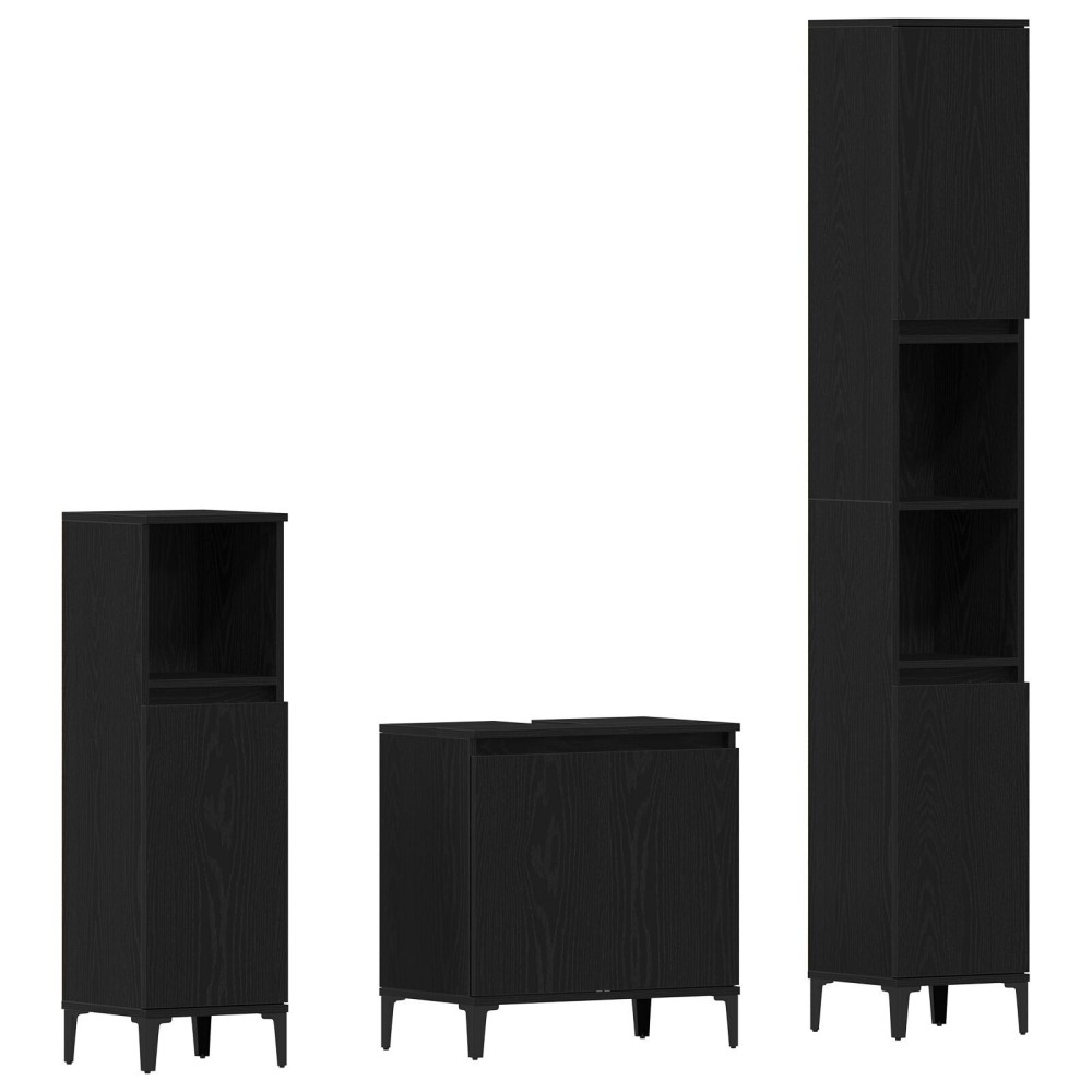vidaXL Set de mobilier pentru baie cu ușă 3 pcs Negru 30 x 30 x 180 cm