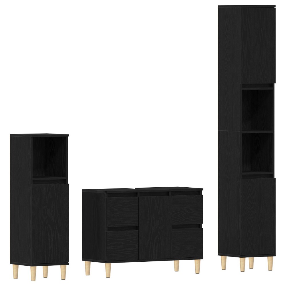 vidaXL Set de mobilier pentru baie cu ușă 3 pcs Negru 30 x 30 x 180 cm