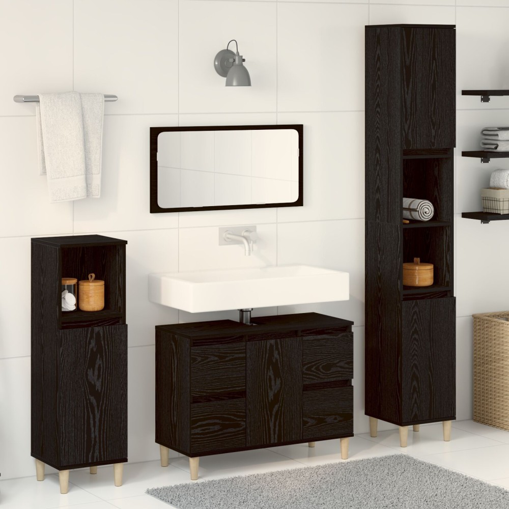 vidaXL Set de mobilier pentru baie cu ușă 3 pcs Negru 30 x 30 x 180 cm