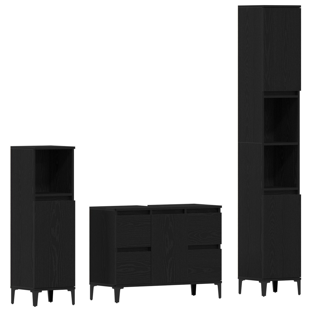 vidaXL Set de mobilier pentru baie cu ușă 3 pcs Negru 30 x 30 x 180 cm