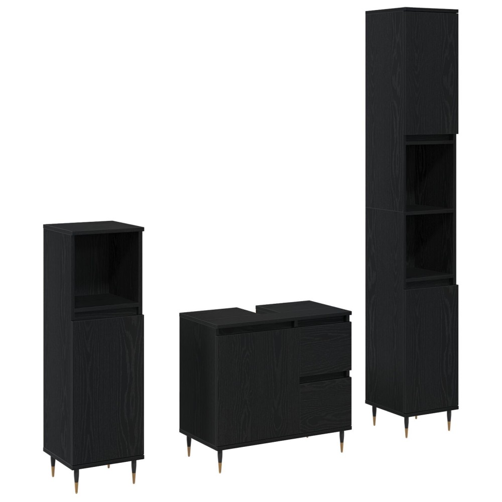 vidaXL Set de mobilă pentru baie 3 pcs Stejar Negru 30 x 30 x 190 cm