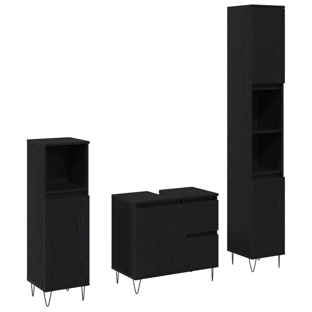 vidaXL Set de Mobilier pentru Baie 3 pcs Stejar Negru 30 x 30 x 190 cm
