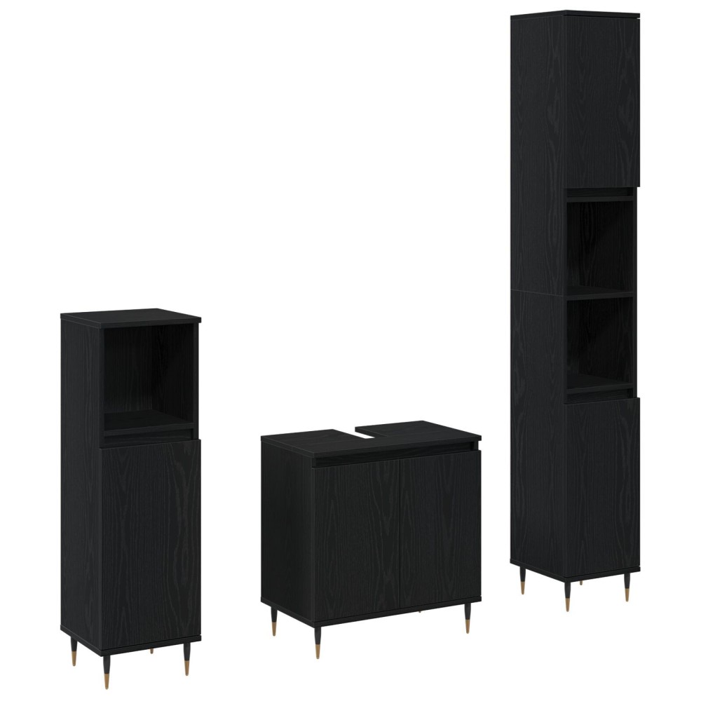 vidaXL Set de Mobilă pentru Baie 3 pcs Stejar Negru 30 x 30 x 190 cm