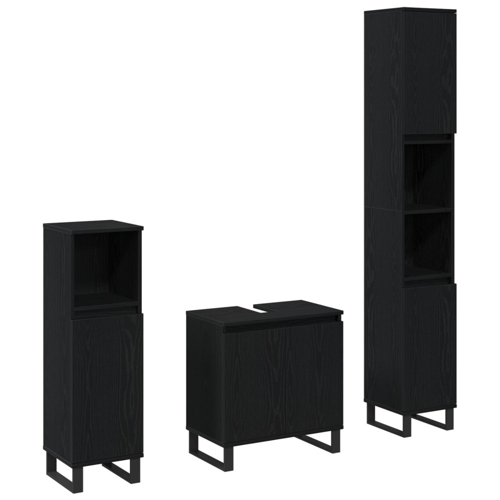 vidaXL Set de mobilier pentru baie cu ușă 3 pcs Negru 30 x 30 x 190 cm