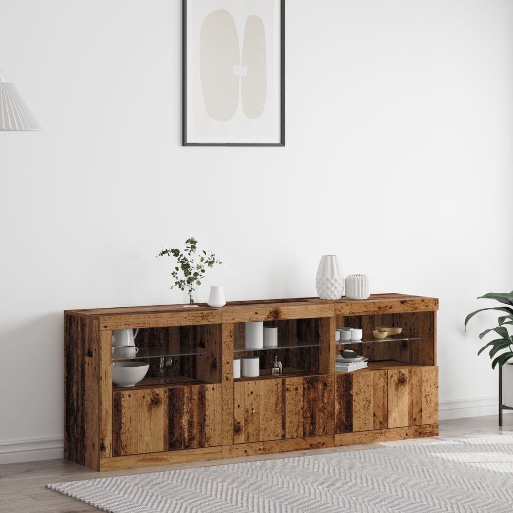 vidaXL Sideboard cu lumini LED Lemn vechi 181.5x37x67 cm Lemn compus