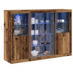 vidaXL Bufet cu lumini LED, lemn vechi, 142.5x37x100 cm, lemn prelucrat