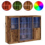 vidaXL Bufet cu lumini LED, lemn vechi, 142.5x37x100 cm, lemn prelucrat