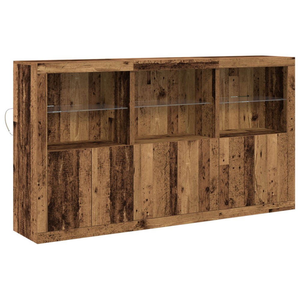 vidaXL Sideboard cu lumini LED Lemn vechi 181.5x37x100 cm Lemn prelucrat