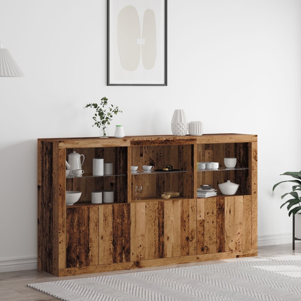 vidaXL Sideboard cu lumini LED Lemn vechi 181.5x37x100 cm Lemn prelucrat