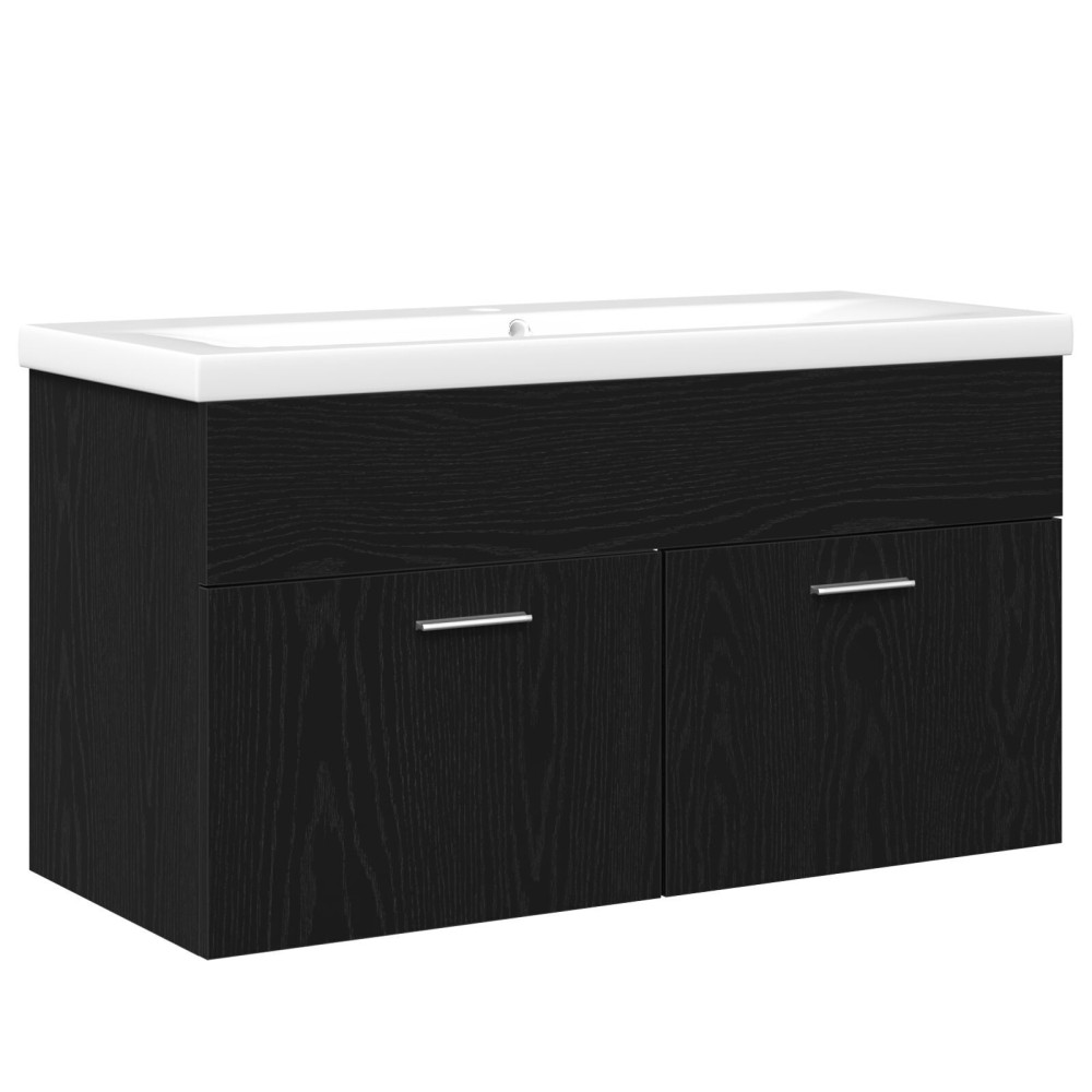 vidaXL Dulap de Baie Stejar Negru 90 x 38,5 x 46 cm Lemn compozit