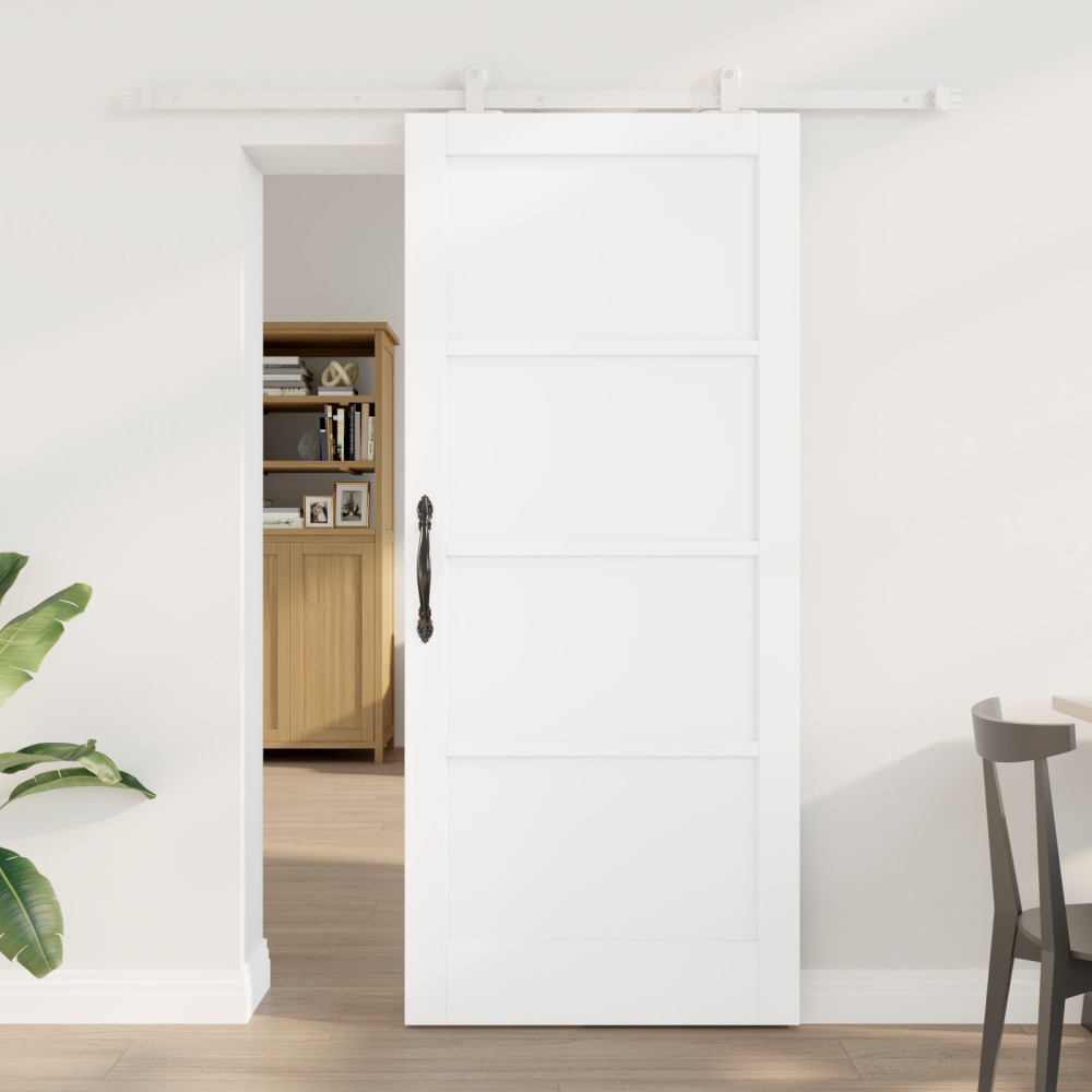 Ușă glisantă vidaXL cu accesorii Alb 86x198.5 cm Lemn masiv Pin