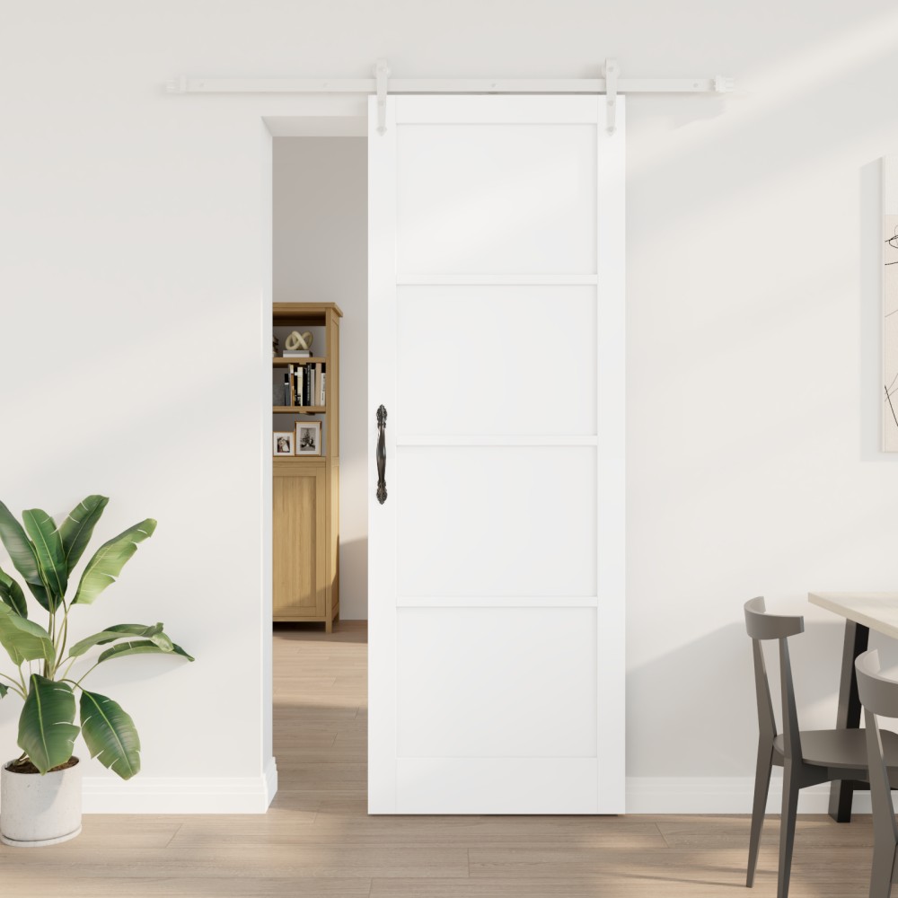 vidaXL Ușă glisantă Manual Alb 83 x 232 cm Lemn masiv de pin și oțel