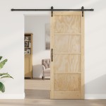 vidaXL Ușă glisantă Manual Natural și negru 83 x 211 cm vidaXL Ușă glisantă Manual Natural și negru 83 x 211 cm