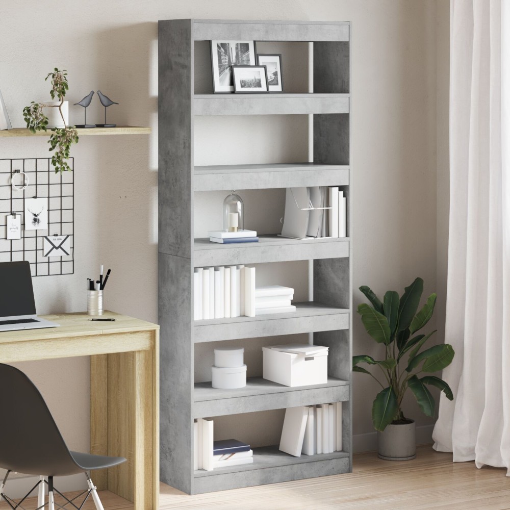 vidaXL Bibliotecă cu raft Gri beton 80 x 30 x 198 cm Lemn compozit
