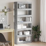 vidaXL Bibliotecă cu raft Gri beton 80 x 30 x 198 cm Lemn compozit