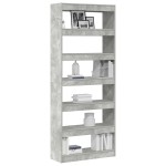 vidaXL Bibliotecă cu raft Gri beton 80 x 30 x 198 cm Lemn compozit