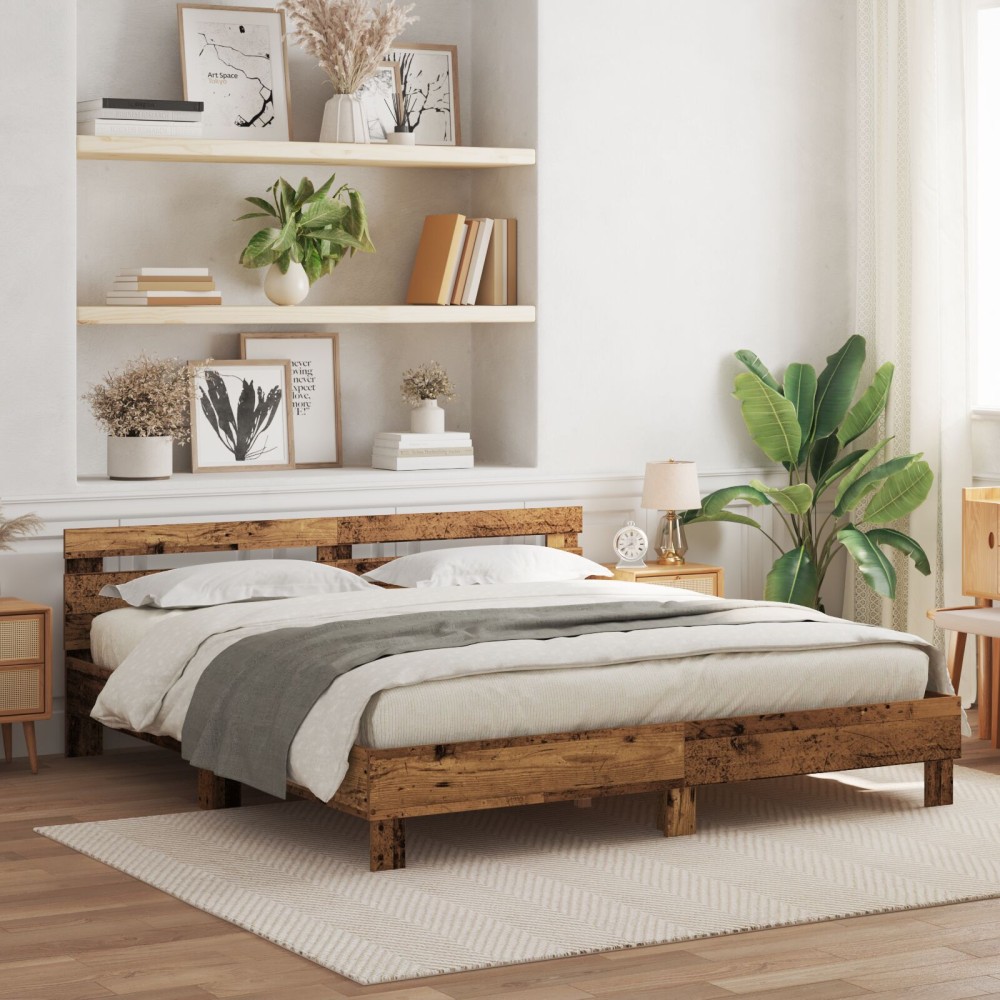 vidaXL Cadru de pat cu headboard Lemn vechi 200 x 200 cm Lemn compozit