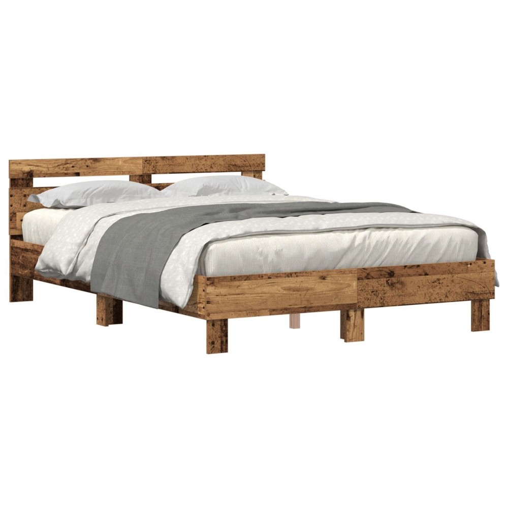 vidaXL Cadru de pat cu headboard Lemn vechi 140 x 190 cm Lemn compozit