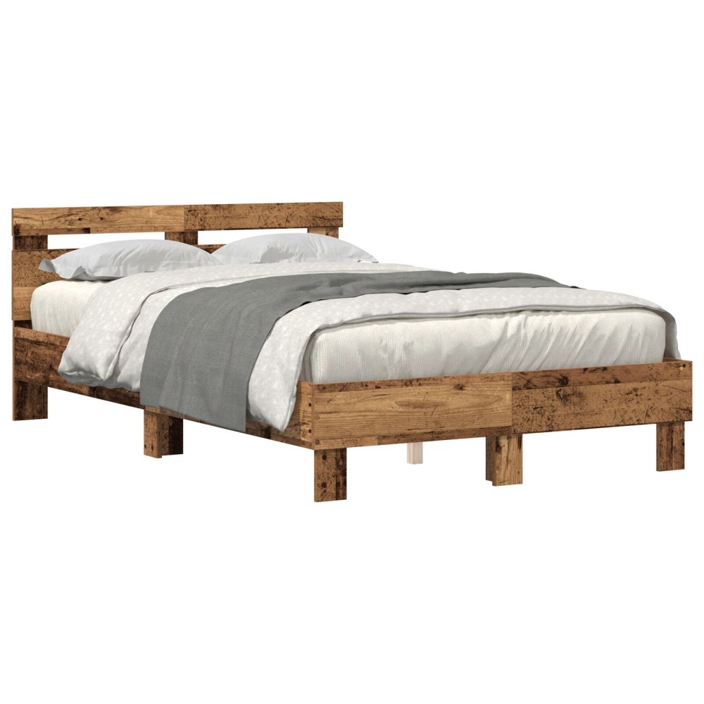 vidaXL Cadru de pat cu headboard Lemn vechi 120 x 190 cm Lemn compozit