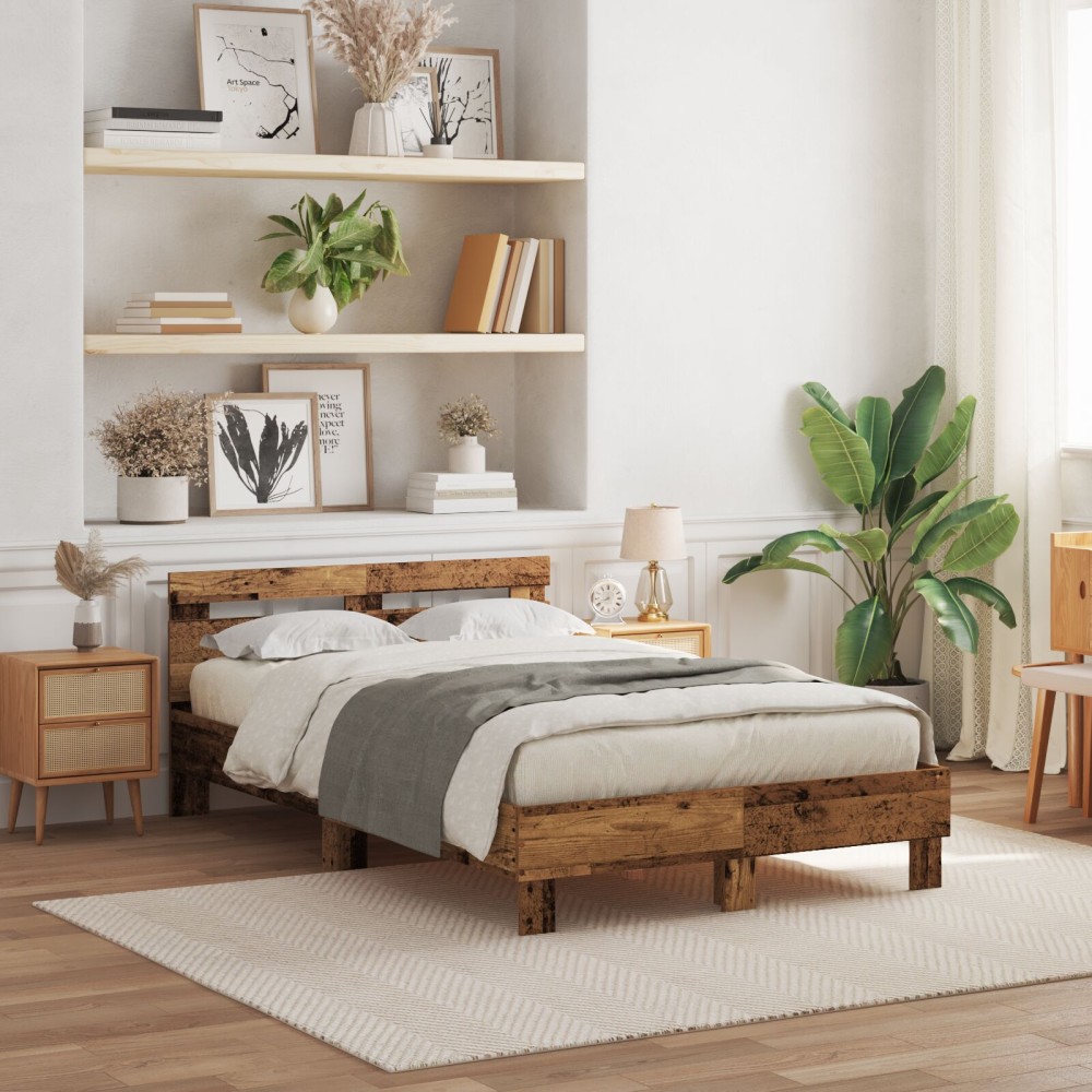 vidaXL Cadru de pat cu headboard Lemn vechi 120 x 190 cm Lemn compozit