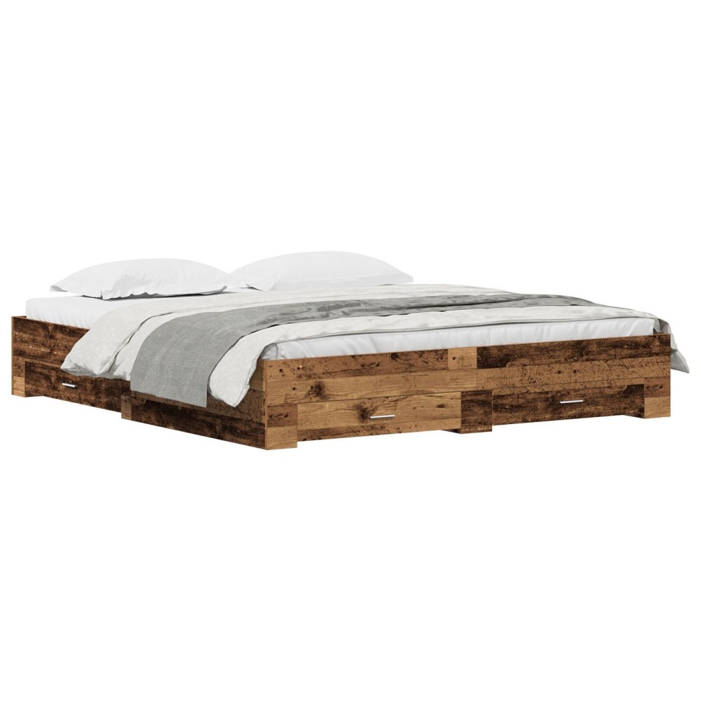 vidaXL Cadru de pat cu sertare Lemn vechi 180 x 200 cm Lemn compozit
