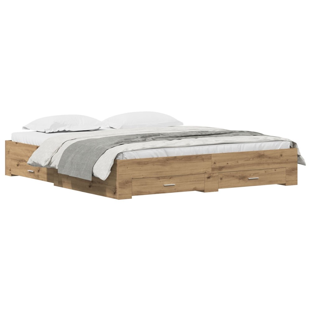 vidaXL Cadru de pat cu sertare cu sertar stejar artizanal 180 x 200 cm