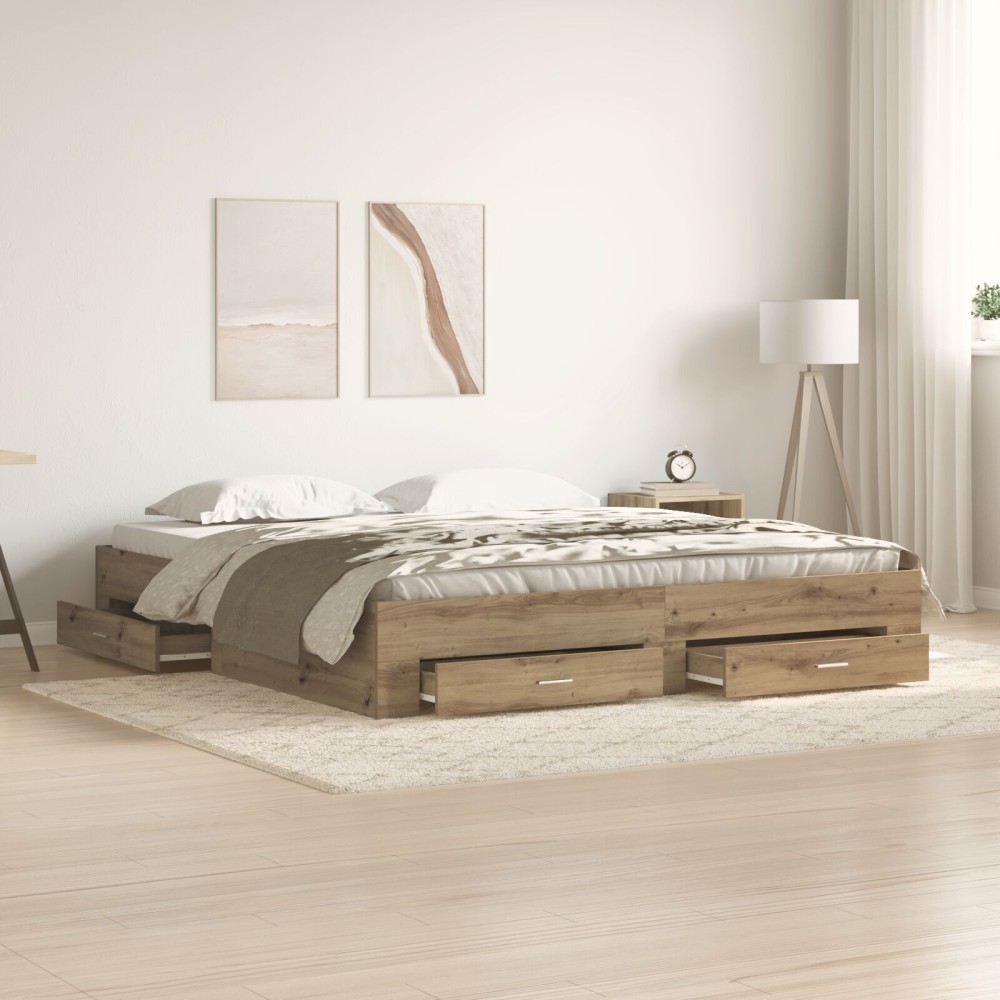 vidaXL Cadru de pat cu sertare cu sertar stejar artizanal 180 x 200 cm