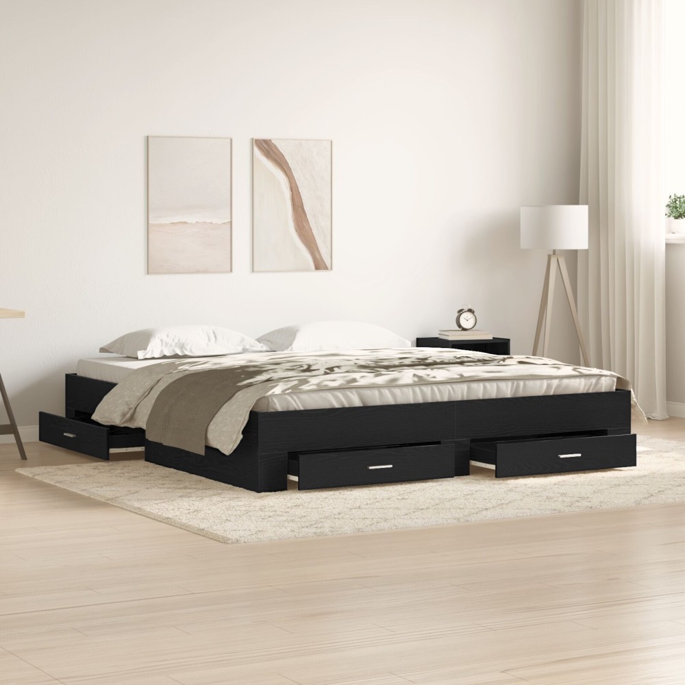 vidaXL Cadru de pat cu sertare Stejar negru 180 x 200 cm Lemn compozit